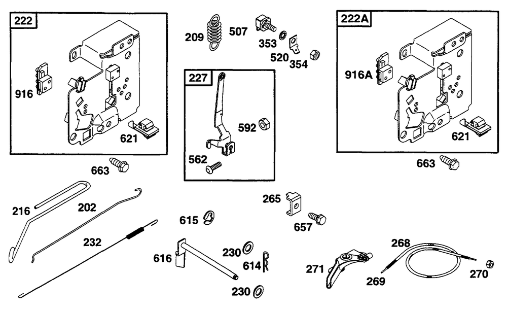 Controls Diagram and Parts List for 255707-0124-XX  Briggs and Stratton Engine